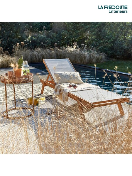 La Redoute Intérieurs Naturl Wood Aurette Eucalyptus and Fabric Garden Sun Lounger (AR9163) | £185