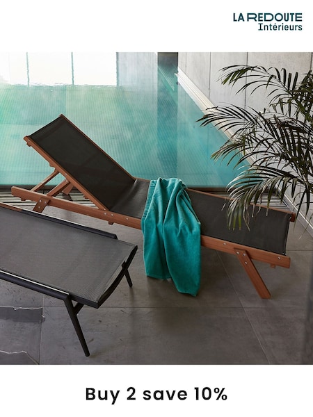 La Redoute Intérieurs Grey Wood Aurette Eucalyptus and Fabric Garden Sun Lounger (AR9253) | £185