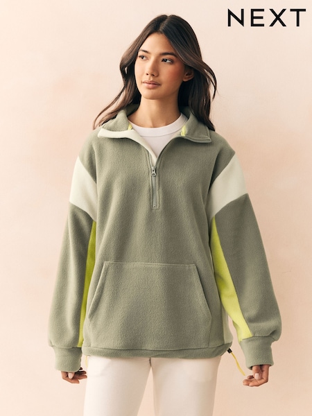 Green Colourblock Half Zip Fleece Top (AR9419) | £34