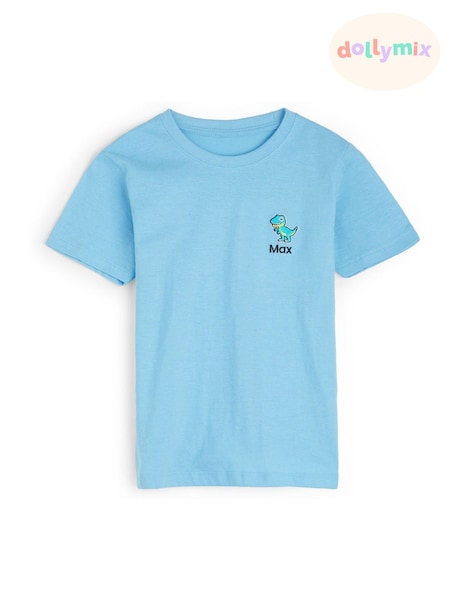 Personalised Boys Embroidered Dinosaur 100% Cotton T-Shirt by Dollymix (AR9423) | £18