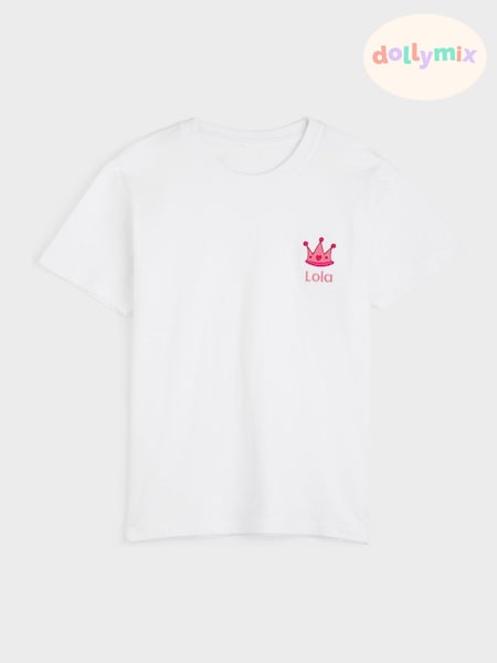Personalised Girls Embroidered Crown 100% Cotton T-Shirt by Dollymix (AR9425) | £18