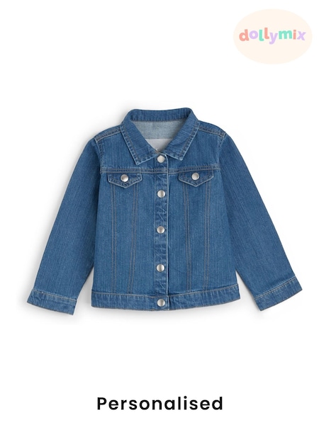 Personalised Boys Blue Embroidered Football Denim 100% Cotton Jacket by Dollymix (AR9428) | £30