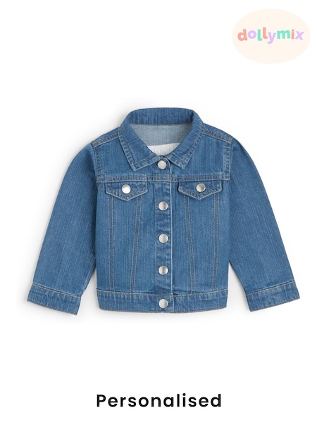 Personalised Blue Embroidered Plant Denim 100% Cotton Jacket by Dollymix (AR9430) | £30