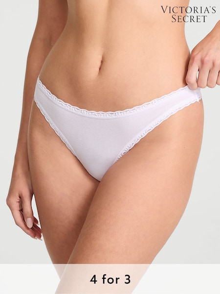 Victoria's Secret White Thong Cotton Lace Waist Knickers (AR9434) | £9