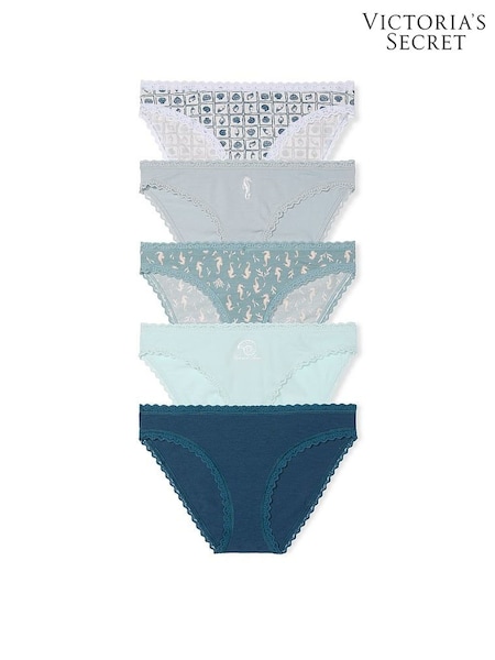 Victoria's Secret Blue/White Bikini 5 Pack Cotton Lace Trim Knickers (AR9440) | £27