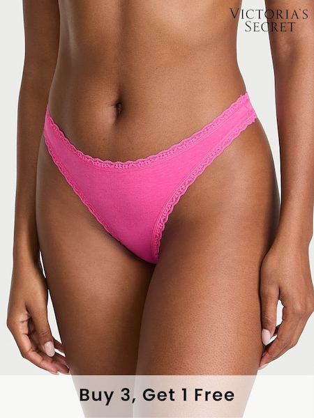 Victoria's Secret Ultra Pink Thong Cotton Lace Waist Knickers (AR9441) | £9
