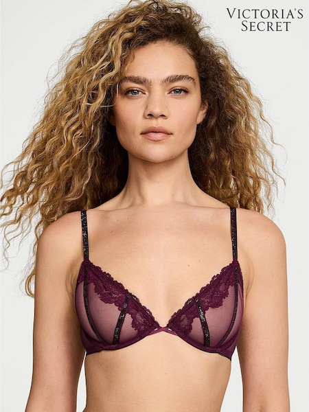 Victoria's Secret Kir Red Unlined Demi Sheer Shine Lace Bra (AR9448) | £59