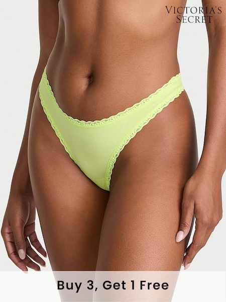 Victoria's Secret Lime Green Thong Cotton Lace Waist Knickers (AR9453) | £9