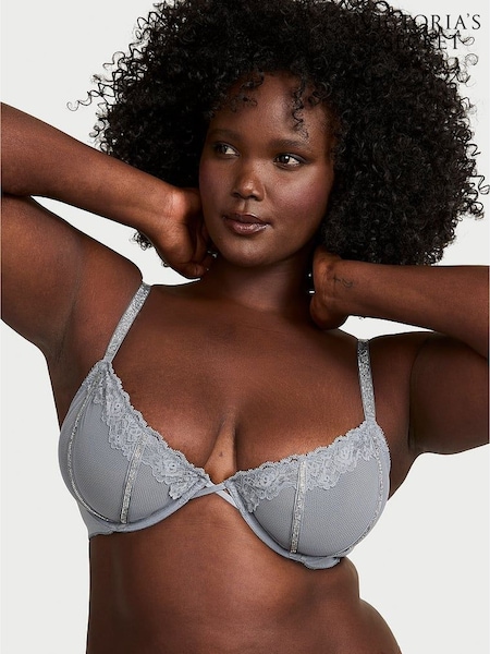 Victoria's Secret Asteroid Grey Unlined Demi Sheer Shine Lace Bra (AR9456) | £59