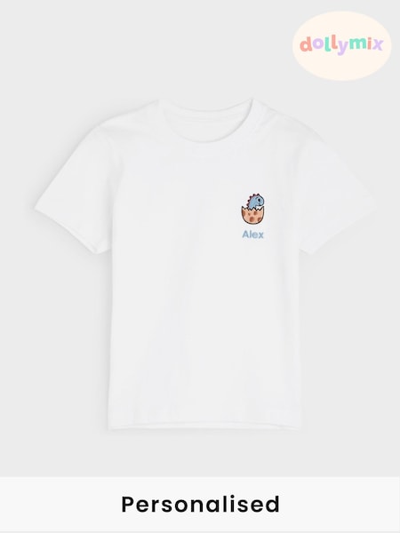 Personalised Boys Embroidered Hatched Dinosaur 100% Cotton T-Shirt by Dollymix (AR9460) | £18