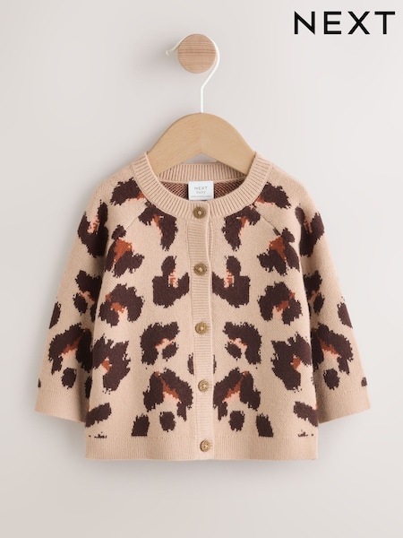 Brown Leopard Baby Knitted Cardigan (0mths-3yrs) (AR9496) | £16 - £18