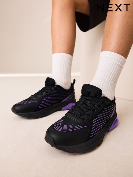 Black/Purple Standard Fit (F) Elastic Lace Trainers (AR9536) | £26 - £33