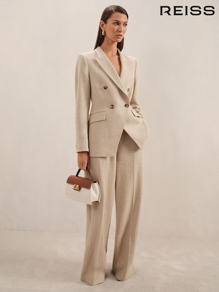 Reiss Neutral Devon Linen-Blend Wide-Leg Trousers (AR9566) | £168