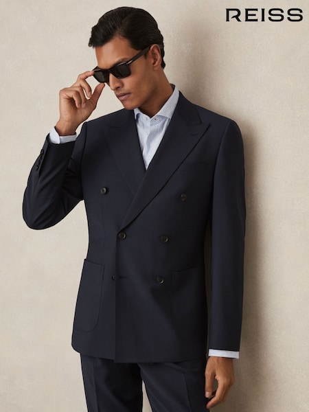 Reiss Bright Blue Dream Db Slim-Fit Double-Breasted Wool-Blend Suit Blazer (AR9574) | £330