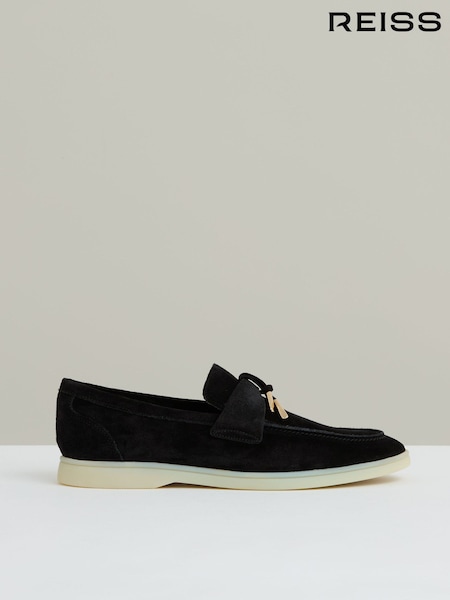 Reiss Black Price Suede Slip On Tassel Loafers (AR9588) | £188