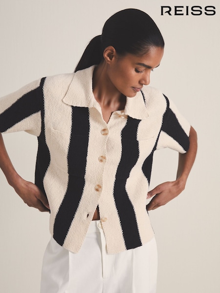 Reiss Black/Ivory Clive Reiss | Les 100 Ciels Stripe Knit Shirt (AR9607) | £120