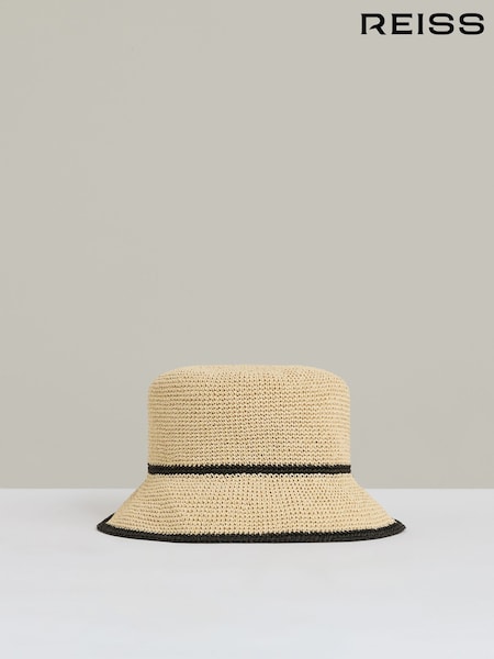 Reiss Natural Edith Tipped Straw Bucket Hat (AR9619) | £58