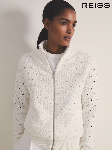 Reiss White Finn Reiss | Les 100 Ciels Textured Cardigan (AR9626) | £148