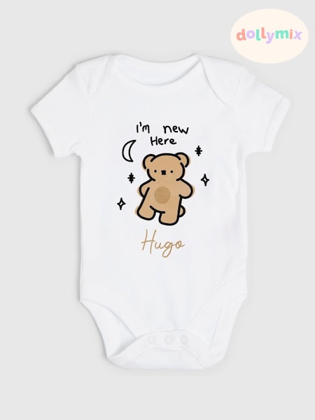 Personalised 'I'm New Here' Short Sleeve 100% Cotton Bodysuit by Dollymix (AR9673) | £14