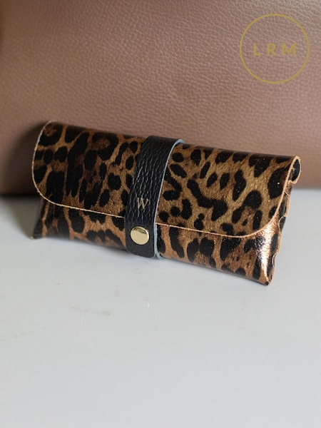 LRM Goods Personalised Leopard Print Leather Glasses Case (AR9685) | £25