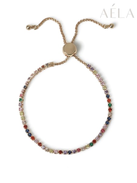 Aela Gold Tone Rainbow Diamond Simulant Tennis Tie Me Up Bracelet (AR9738) | £20