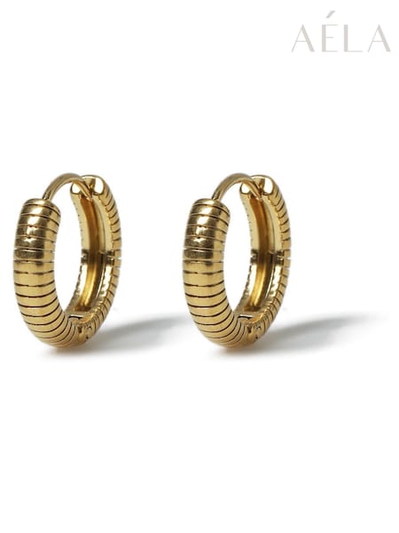 Aela Gold Tone Waterproof Stainless Steel Ridged Hoop Earrings (AR9748) | £16.50