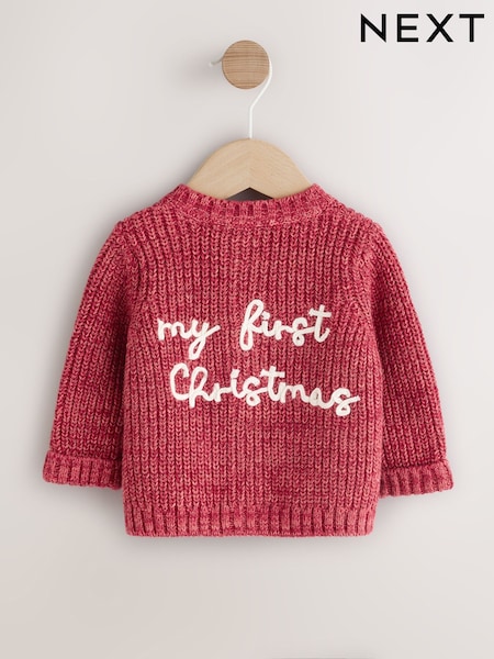 Red 100% Cotton My First Christmas Baby Knitted Cardigan (AR9797) | £16
