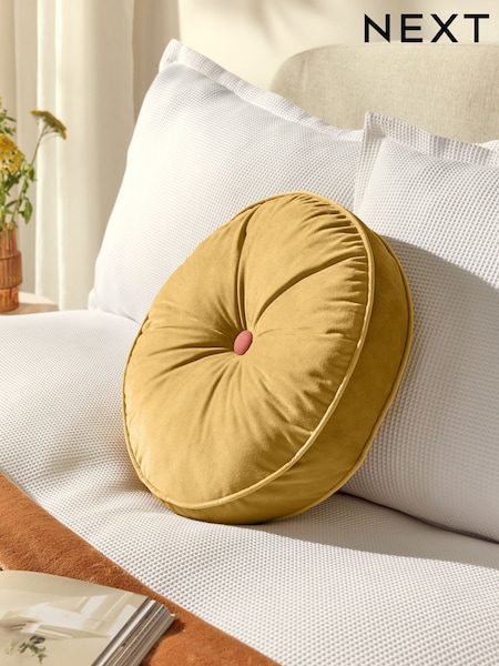 Ochre Yellow Matte Velvet Round Cushion (AR9835) | £14