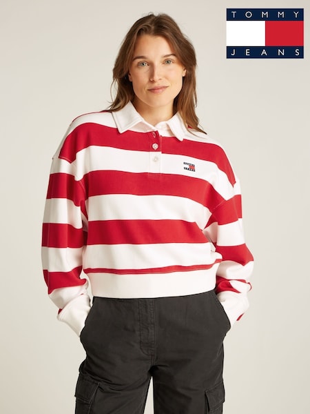 Tommy Jeans White White Boxy Badge 100% Cotton Polo Sweatshirt (AR9843) | £85