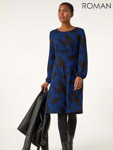 Roman Blue Ditsy Floral Gathered Stretch Dress (AR9921) | £42