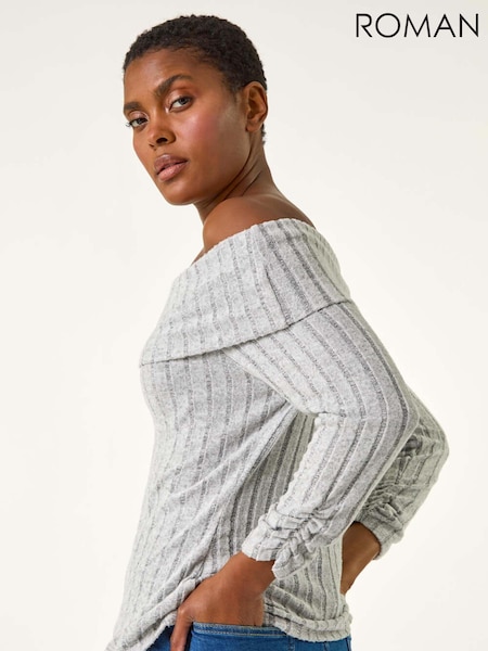 Roman Grey Soft Ribbed Bardot Stretch Top (AR9935) | £32