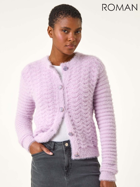 Roman Purple Fluffy Knit Button Cardigan (AR9939) | £40
