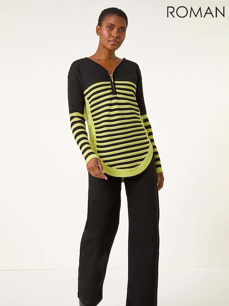 Roman Green Stripe Zip Front Ribbed Knit Jumper (AR9941) | £40