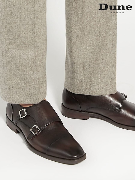Dune London Brown Standard Fit Satchin Flex Sole Toecap Monk Shoes (AR9974) | £119