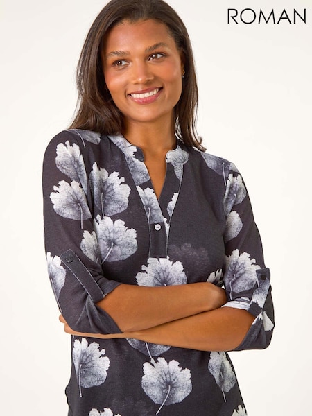 Roman Black Floral Print Layered Tunic (AT0030) | £35