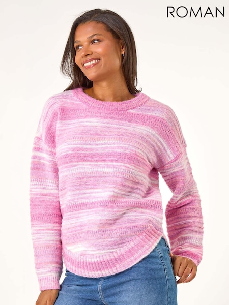 Roman Pink Spacedye Curved Hem Jumper (AT0057) | £38