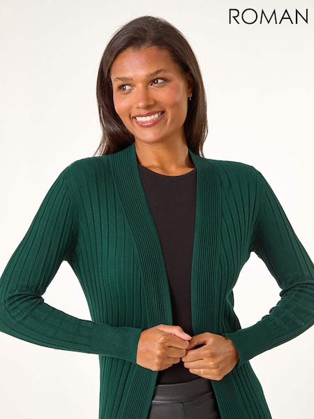 Roman Green Longline Stretch Ribbed Cardigan (AT0071) | £35