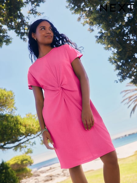 Pink 100% Cotton Twist Short Sleeve T Dress (AT0433) | £20