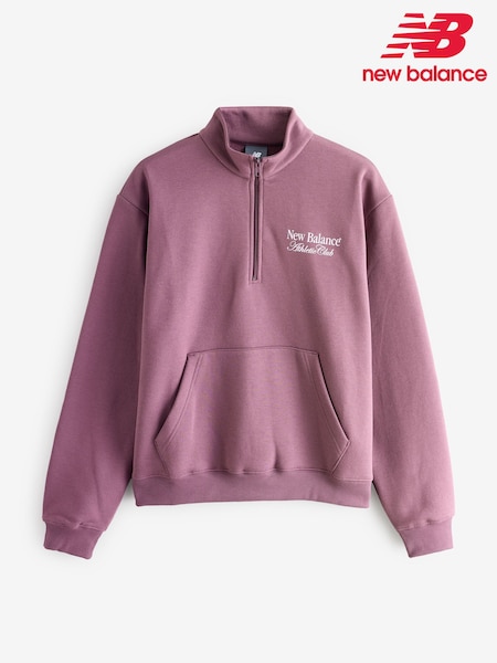 New Balance Plum Purple Womens Linear Heritage Grpahic 1/2 Zip Top (AT0486) | £60