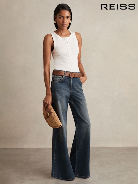 Reiss Mid Blue Bonnie Mid-Rise Flared Jeans (AT0639) | £130