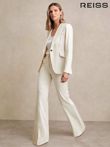 Reiss Cream Millie Petite Wide-Leg Tailored Trousers (AT0644) | £168
