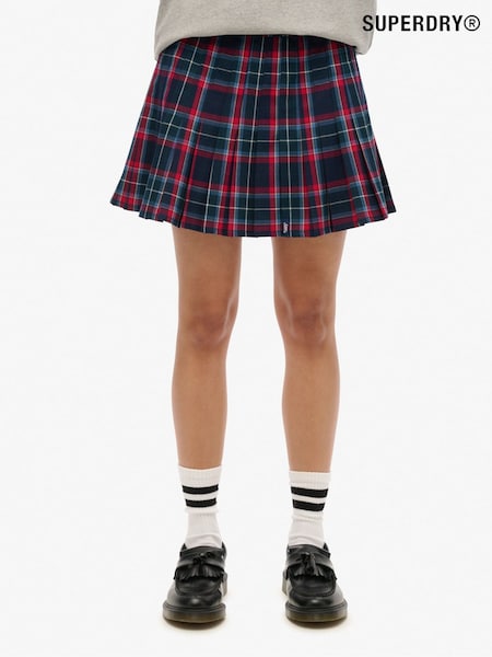 Superdry Blue Vintage Check Pleated Mini Skirt (AT0646) | £45