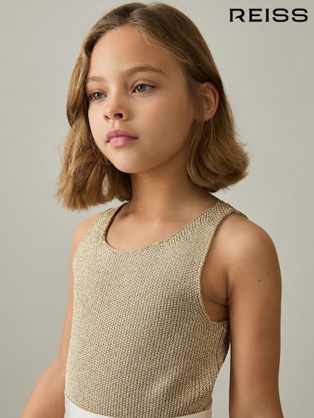 Reiss Gold Mika 9-13 yrs Metallic-Knit Vest Top (AT0666) | £37