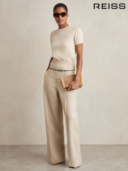 Reiss Neutral Anita Cotton And Wool Crew-Neck Top (AT0669) | £88