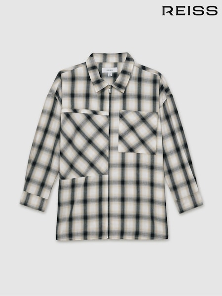 Reiss Grey Ulla 13-14 yrs 100% Cotton Oversized Check Shirt (AT0682) | £53