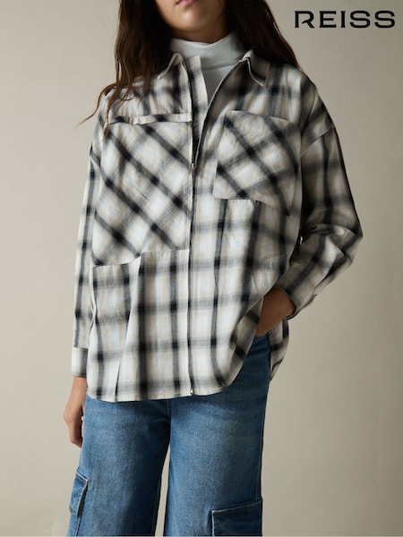Reiss Grey Ulla 9-13 yrs 100% Cotton Oversized Check Shirt (AT0685) | £50