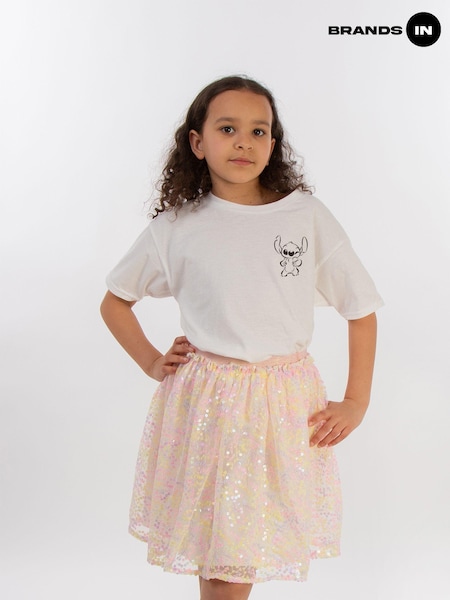 Brands In White Disney Lilo & Stitch Wink 100% Cotton Girls T-Shirt (AT0722) | £24