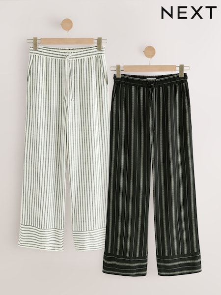 Black & White Stripe Linen Blend Pyjama Bottoms 2 Pack (AT0741) | £48