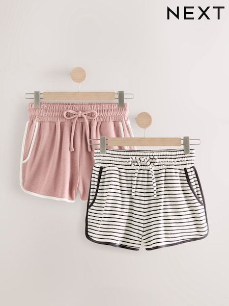 Pink/Ecru Stripe Towelling 100% Cotton Shorts 2 Pack (AT0743) | £38