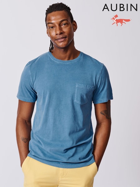 Aubin Blue Hareby Garment Dyed Pocket T-Shirt (AT0852) | £39